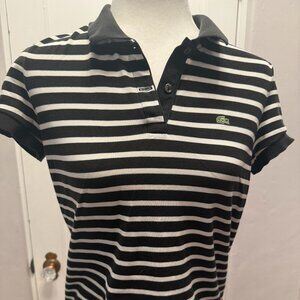 Lacoste women black and white striped polo Size 40 EU (approx 10 U.S. Size)